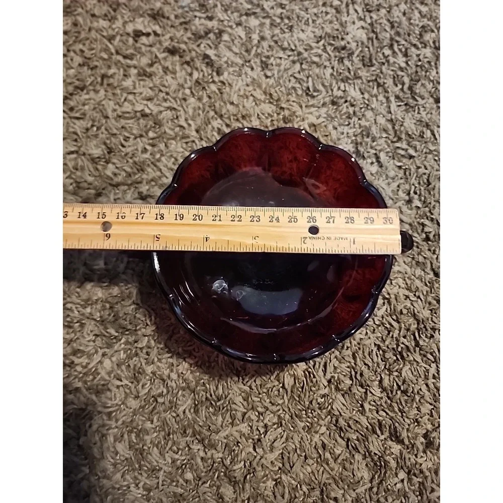 RARE! Anchor Hocking‎ Fairfield Pattern Ruby Red Glass Bowl 2 Handles 1950s